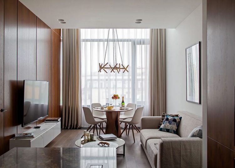 Elegáns és kényelmes családi otthon minimál stílusban berendezve - szép fa felületek, három szoba 98m2-en