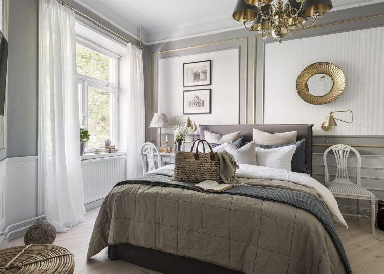 Fehér, szürke és arany stílusos, nyugodt hangulatú kombinációja kényelmesen berendezett 58m2-es lakásban