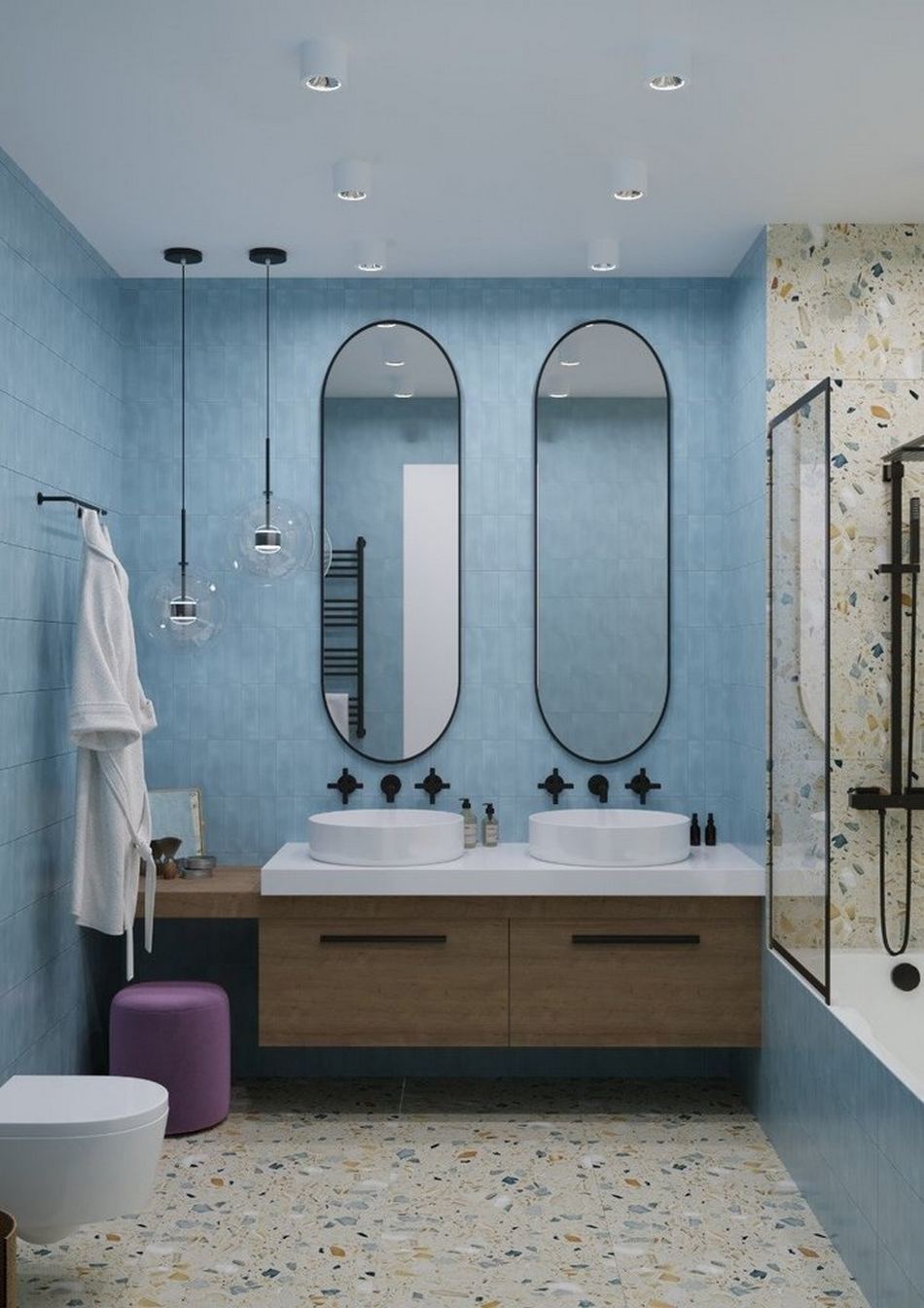 Terrazzo csempe, burkolat a fürdőszobában - új fürdőszoba trendek 2020