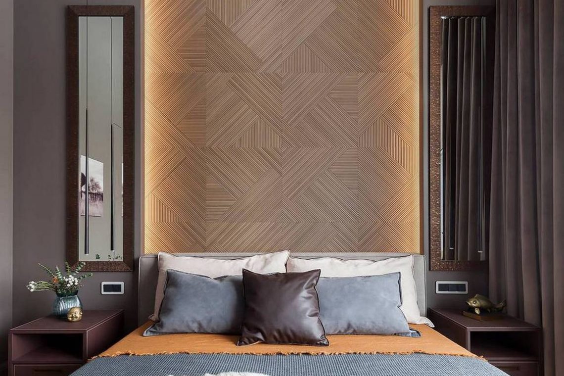 Rejtett LED világítás az ágy mögötti falon