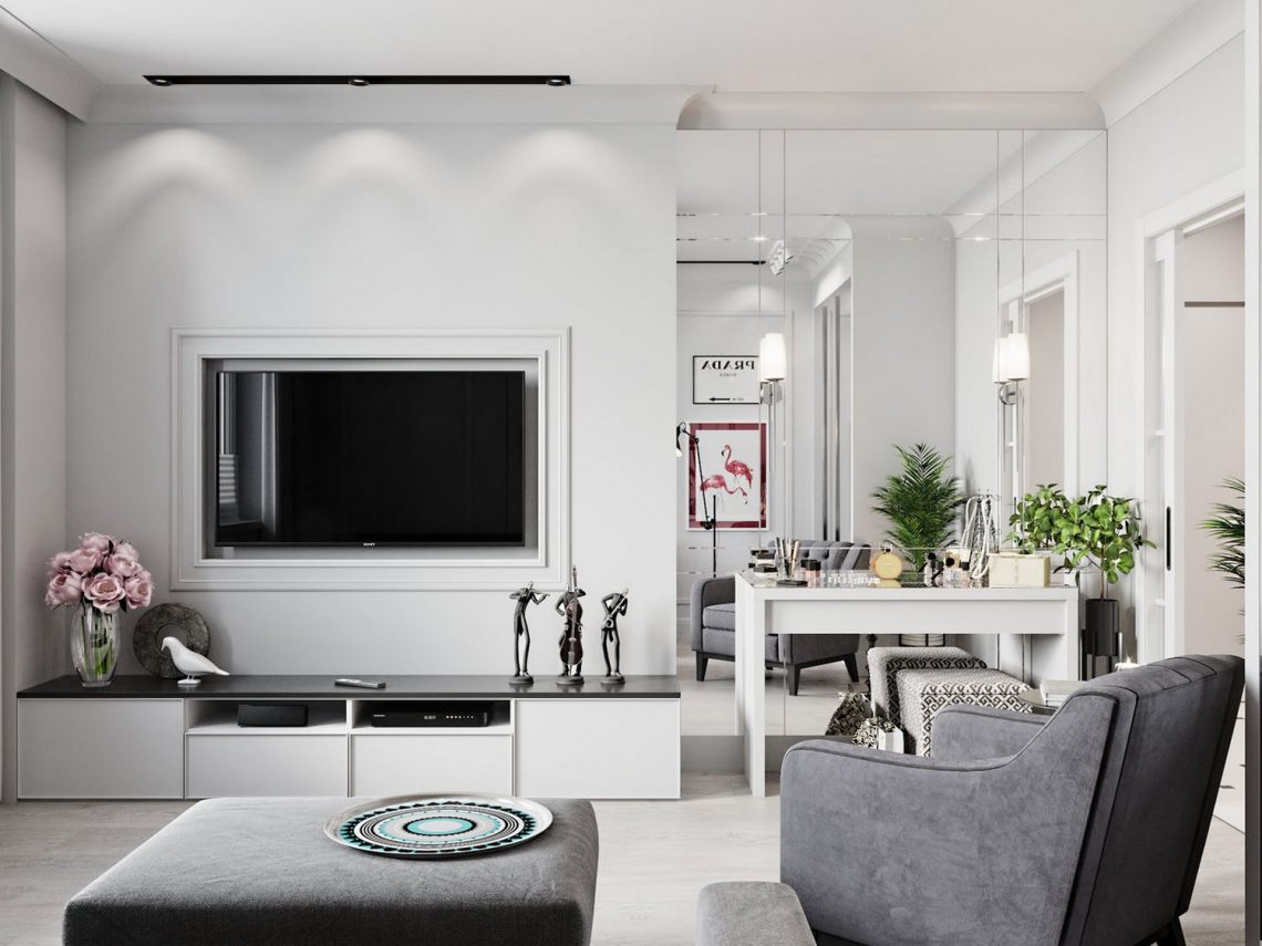 nappali - Anya és lánya kétszobás 58m2-es panel otthona fehérbe öltöztetve, teljes lakásfelújítás IKEA bútorokkal, tükrökkel