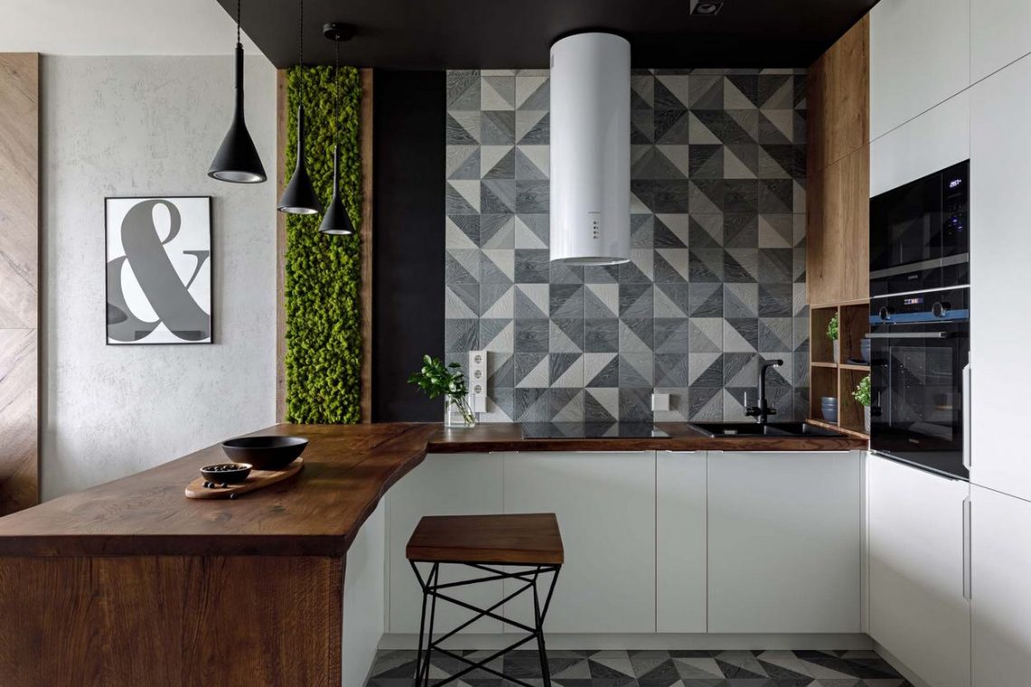 Tökéletesen tervezett tér fiatal férfi 47m-es, stílusos, modern lakásában - természetes monokróm színpaletta