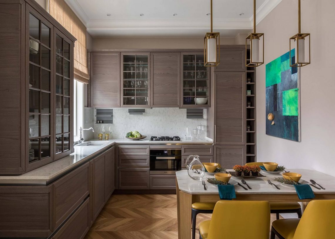 Nagyon kényelmes berendezés 65m2-es kétszobás lakásban, elegáns, minőségi megoldásokkal, nagy gardróbszobával