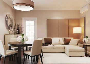 Látványtervek - 46m2-es lakás bézs, szürke, fehér színekkel, természetes anyagokkal