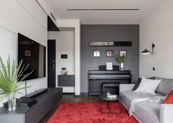 Fürdőszoba körül körbejárhatóan berendezett terek - férfi 57m2-es modern stílusú otthona