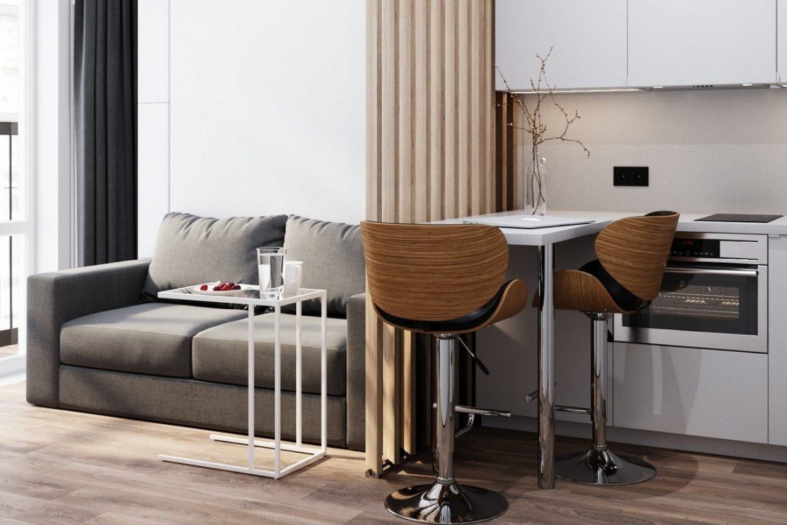 Szekrényágy, sok tárolóhely és minden fontos funkció 23m2-en, modern berendezés mini lakásban