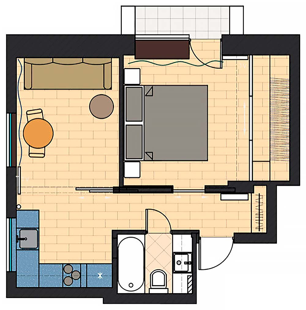 Szuper kis 34m2-es lakás aprólékosan átgondolt lakberendezési megoldásokkal, külön hálószobával