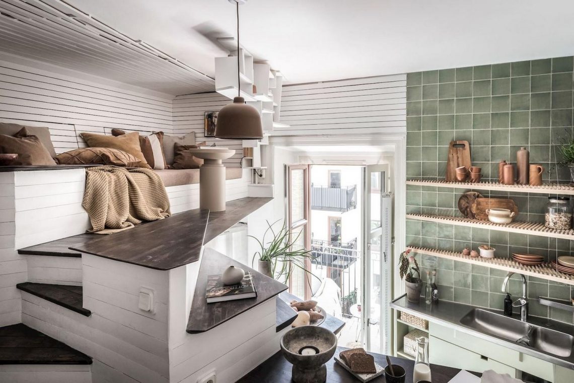 17m2-es mini lakás elképesztően ötletesen berendezve, okos megoldásokkal többszörözve a kis területet