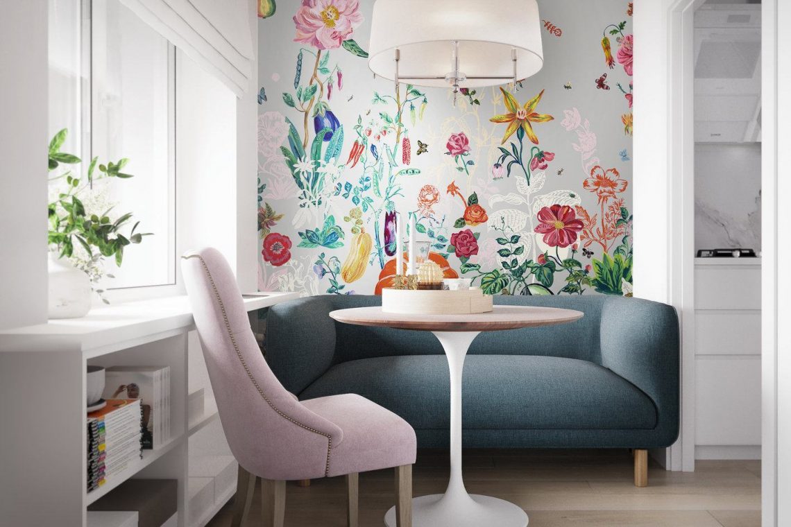 Fiatal lány kis lakása az elosztás optimalizálásával és világos, friss dekorációval - 32m2