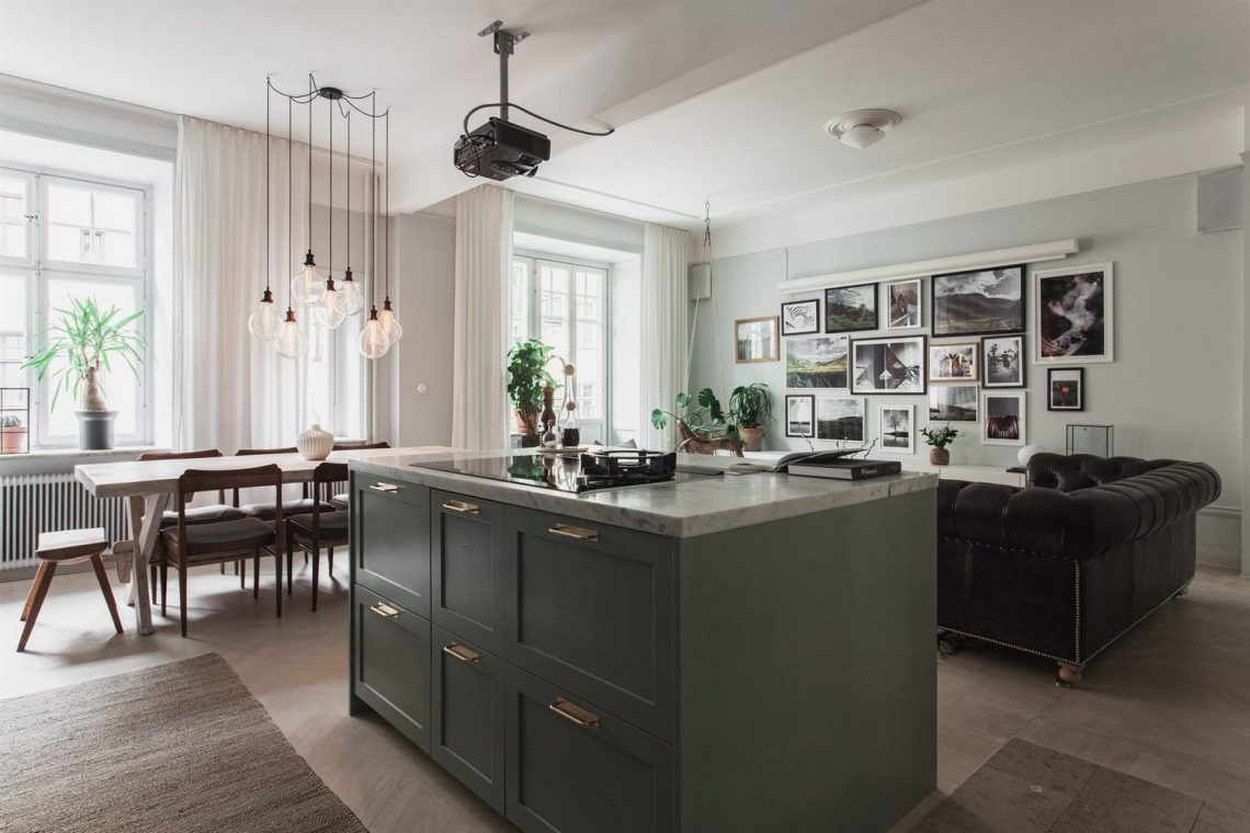 Lenyűgöző nappali szoba jól eltalált színekkel 67m2-es lakásban, elegáns, kifinomult részletek