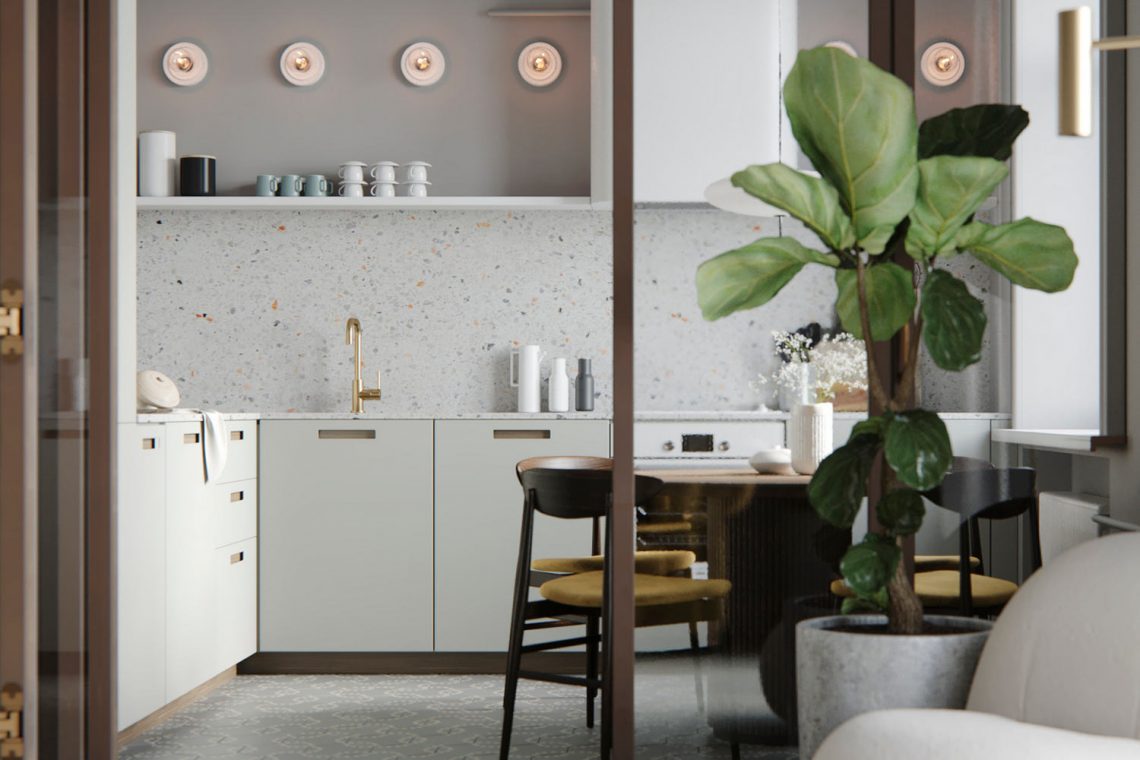 Otthonos elegancia semleges háttérrel, természetes színekkel kétszobás lakásban