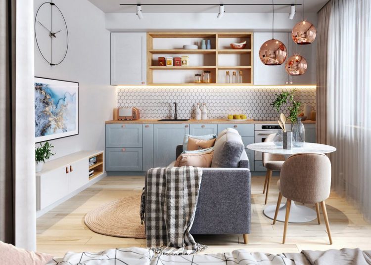 Otthonosságot sugárzó pasztell színek, fiatal párnak kialakított elrendezés 45m2-en