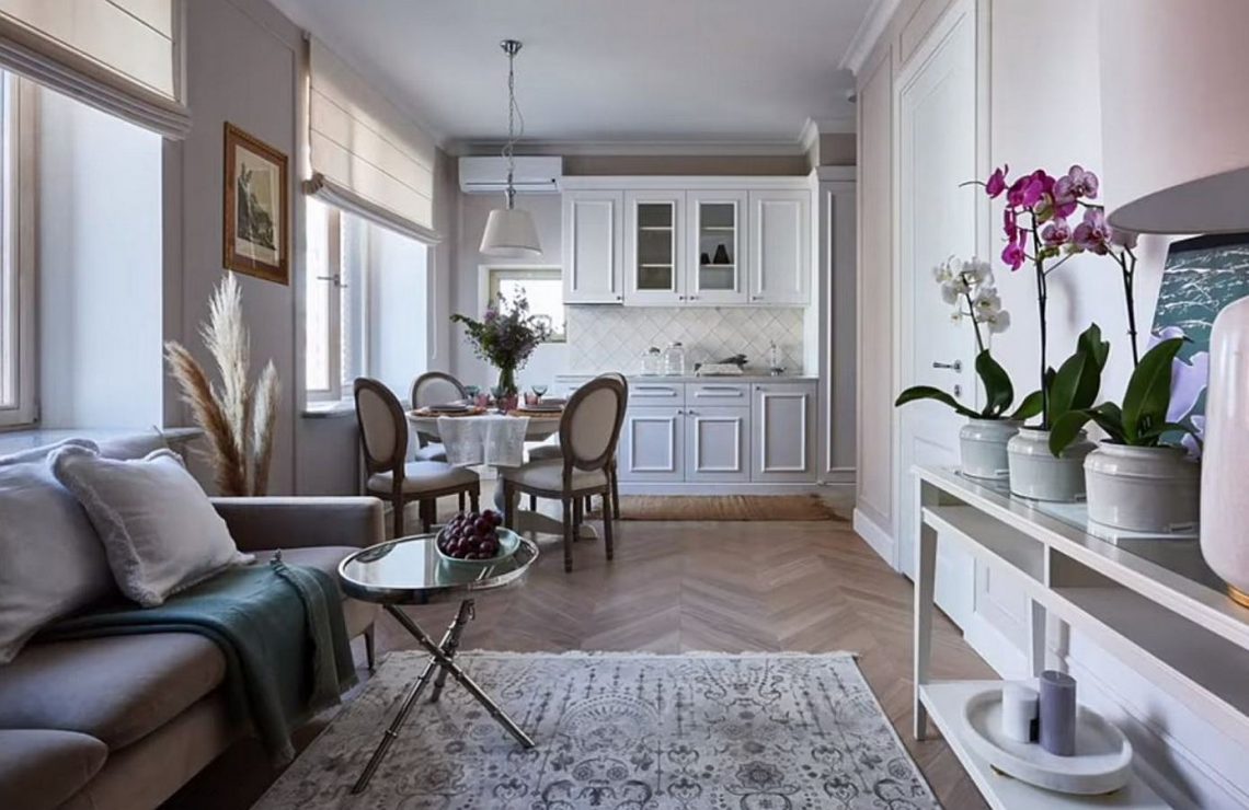 Szép, igényes és kényelmes berendezés 34m2-en, minden helyet optimálisan kihasználva egy szobában