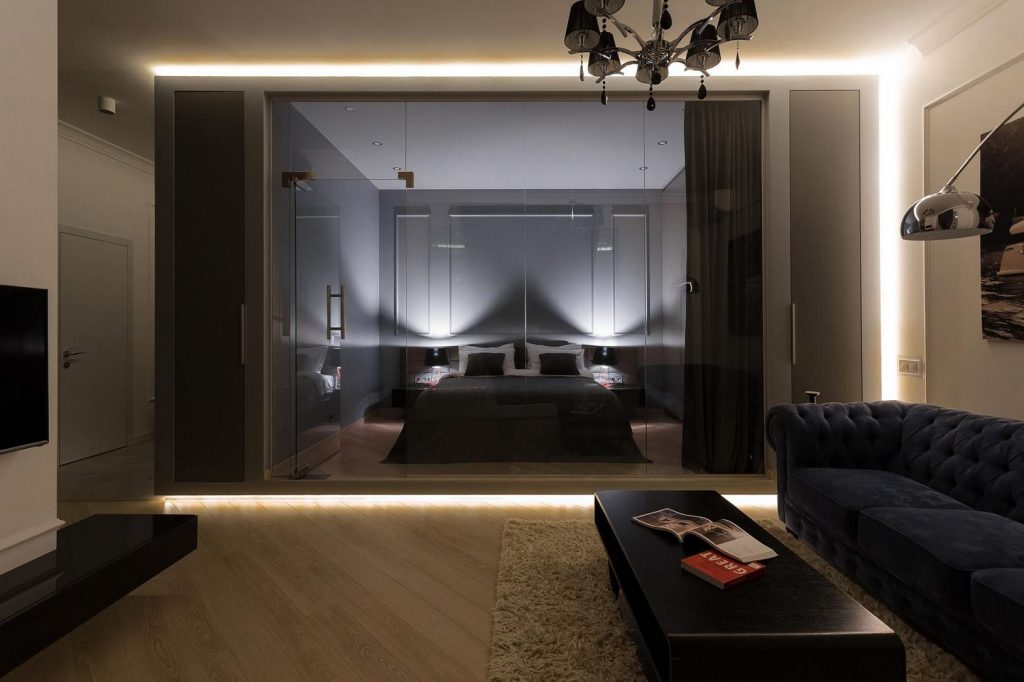 Látványos hangulatvilágítás - elegáns, modern 50m2-es lakás tiszta vonalakkal, különleges hálószobával