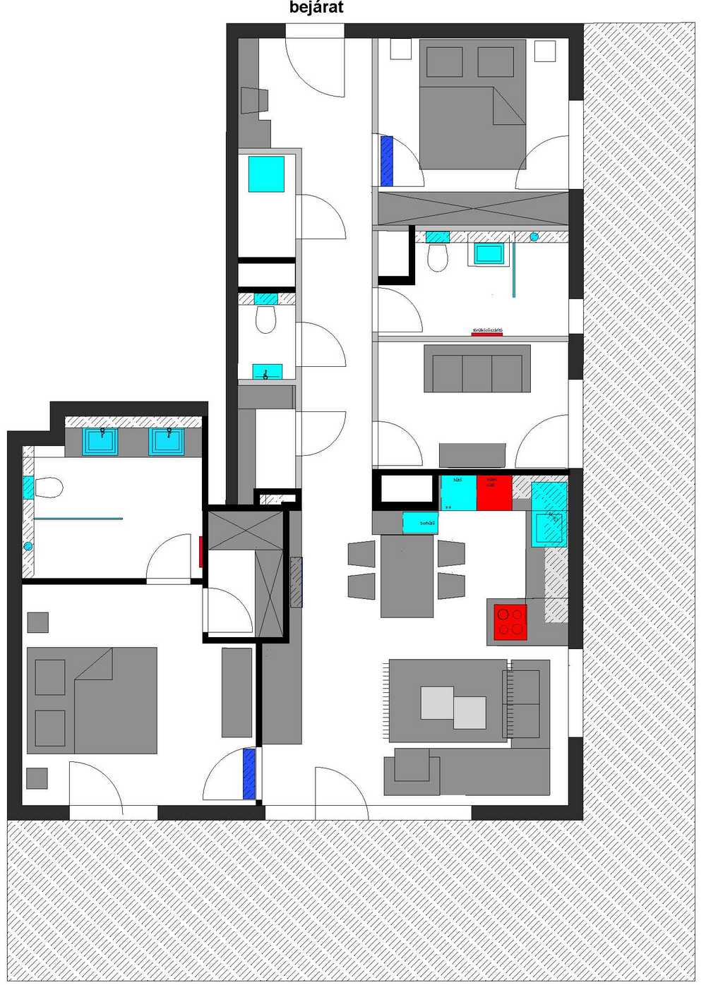 BudaPart lakóparkban berendezett két egyforma lakás, melyek csak a színekben térnek el egymástól