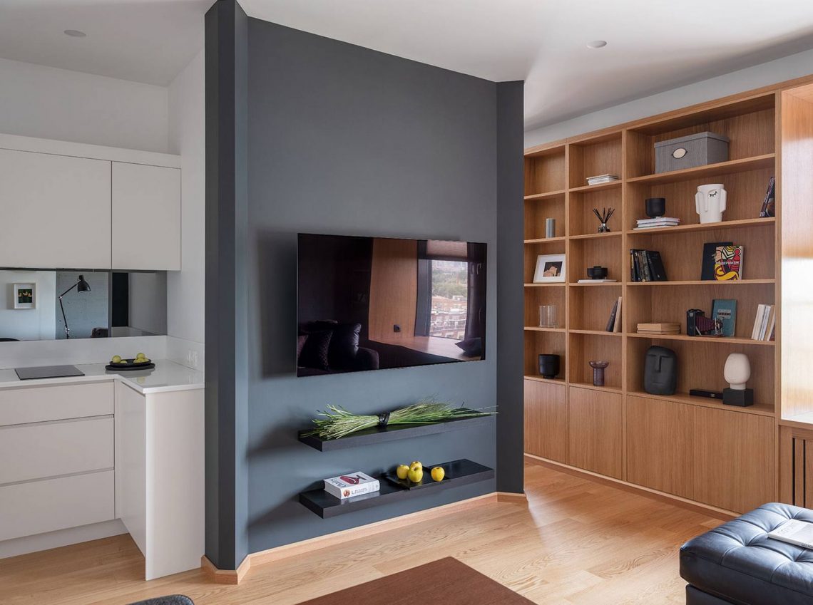 Kreatív, modern térszervezés fiatal férfi 40m2-es otthonában