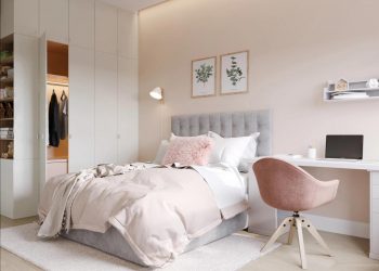 Finom, könnyű enteriőr 61m2-en, család otthona sok tiszta fehérrel, háromfős családnak optimális elosztás külön szobákkal