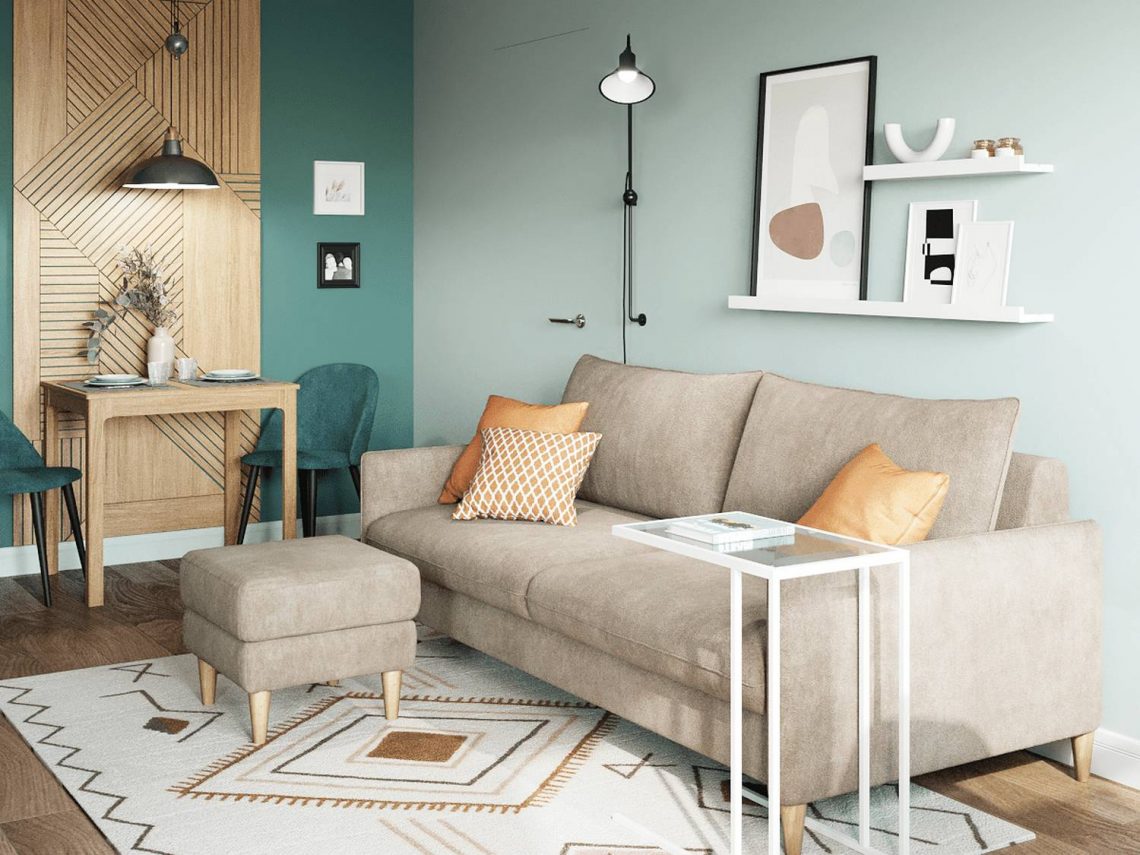 Harmonikus, természetes színpaletta és fa elemek összhangja 45m2-en, praktikus elosztás