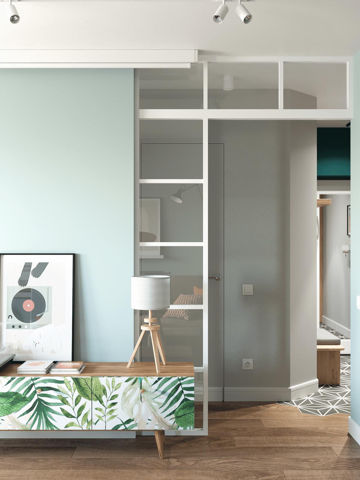 Harmonikus, természetes színpaletta és fa elemek összhangja 45m2-en, praktikus elosztás