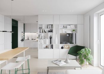 Látványos és különleges: hófehér enteriőr zöld részletekkel - egy szuper mini lakás