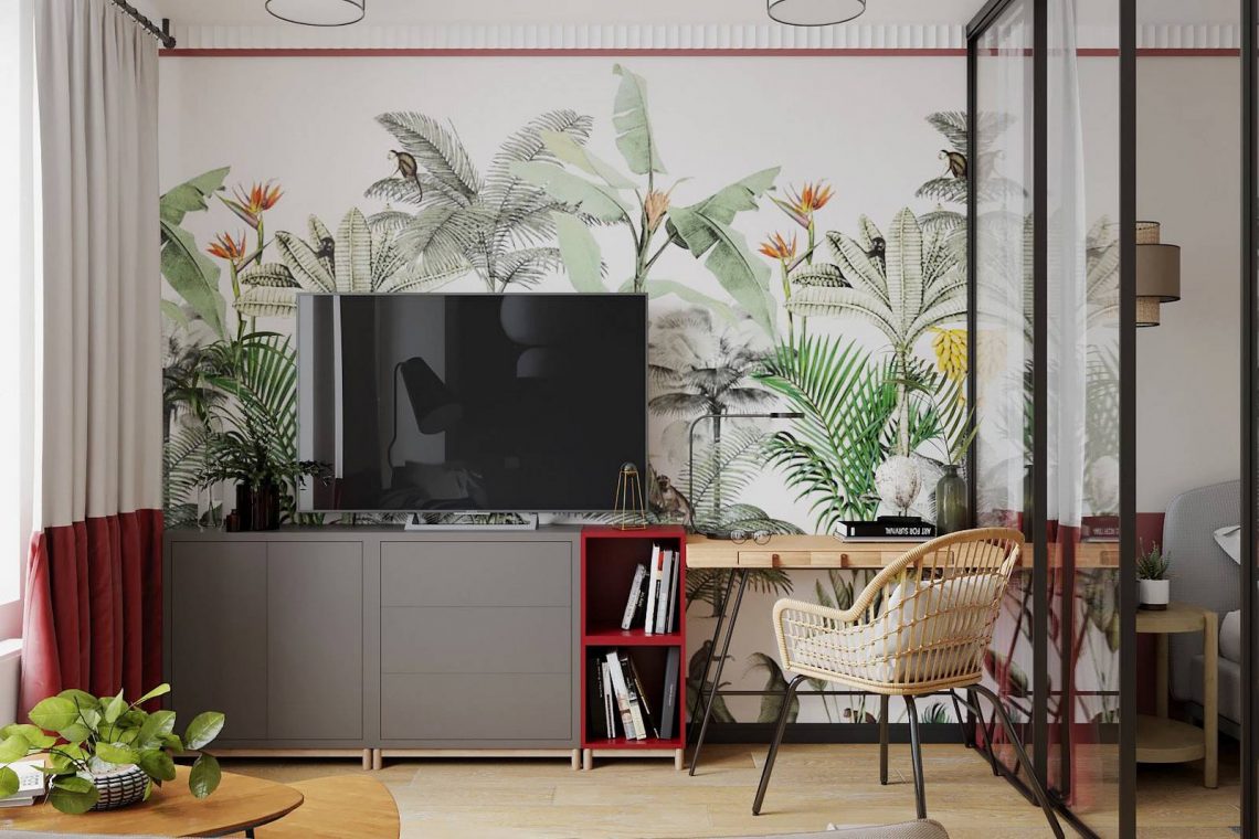 Szoba és konyha helyett új, áttervezett elosztás és egy meglepő, egyedi enteriőr 51m2-es lakásban