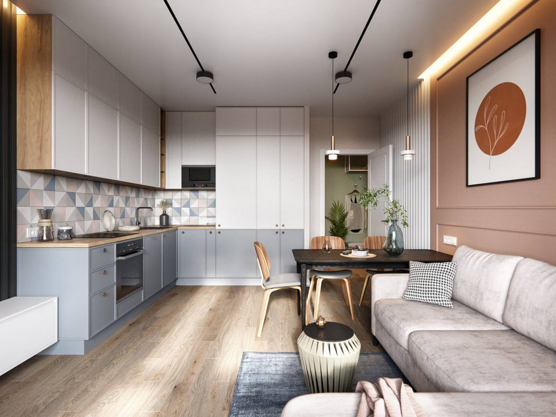 Divatos és harmonikus pasztell színekkel díszített háromszobás családi otthon 90m2-en