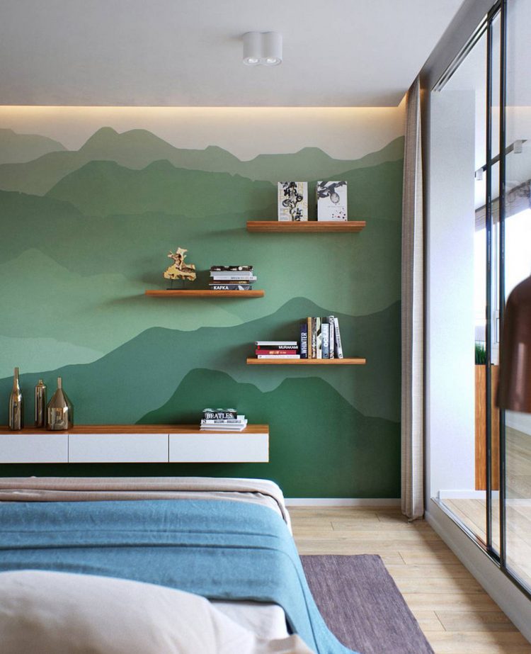 Egyedi falfestés természetes hangulattal hálószobában