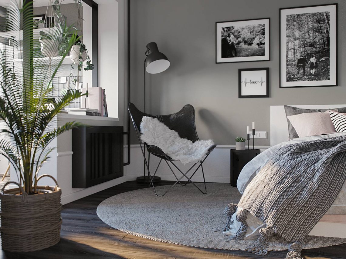 Otthonosság csak szürke árnyalatokkal és fehérrel, stílusosan egyszerű megoldásokkal 36m2-en