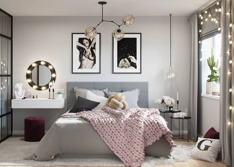 Pink, szürke és burgundi vörös, remek színösszeállítás 46m2-es, kényelmes lakásban