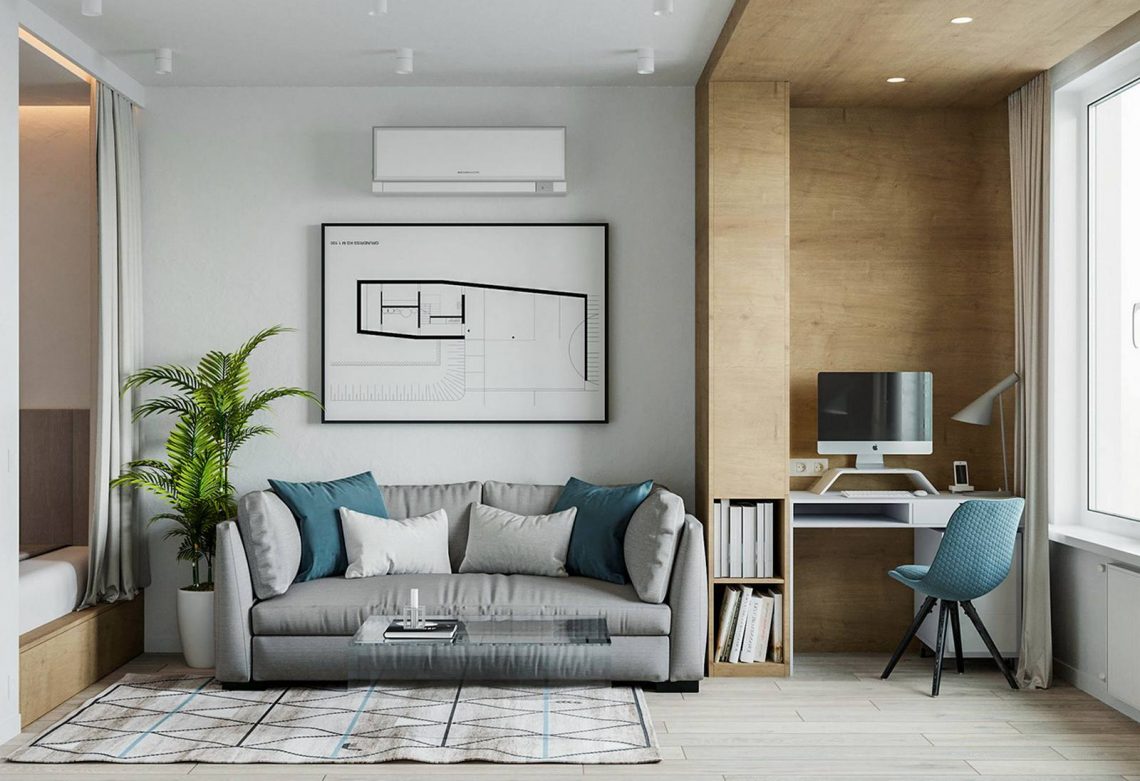 Fiatal pár otthona két munkahellyel 38m2-en, tágas konyha, tároló - világos, modern, természetes dekoráció és praktikus kialakítás