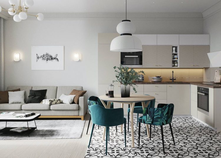 Különleges színek hálóban és a fürdőben, visszafogott nappali és konyha - fiatal hölgy 50m2-en