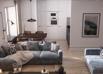 Négyfős család 90m2-es otthona letisztult és színes elemek szép egységével