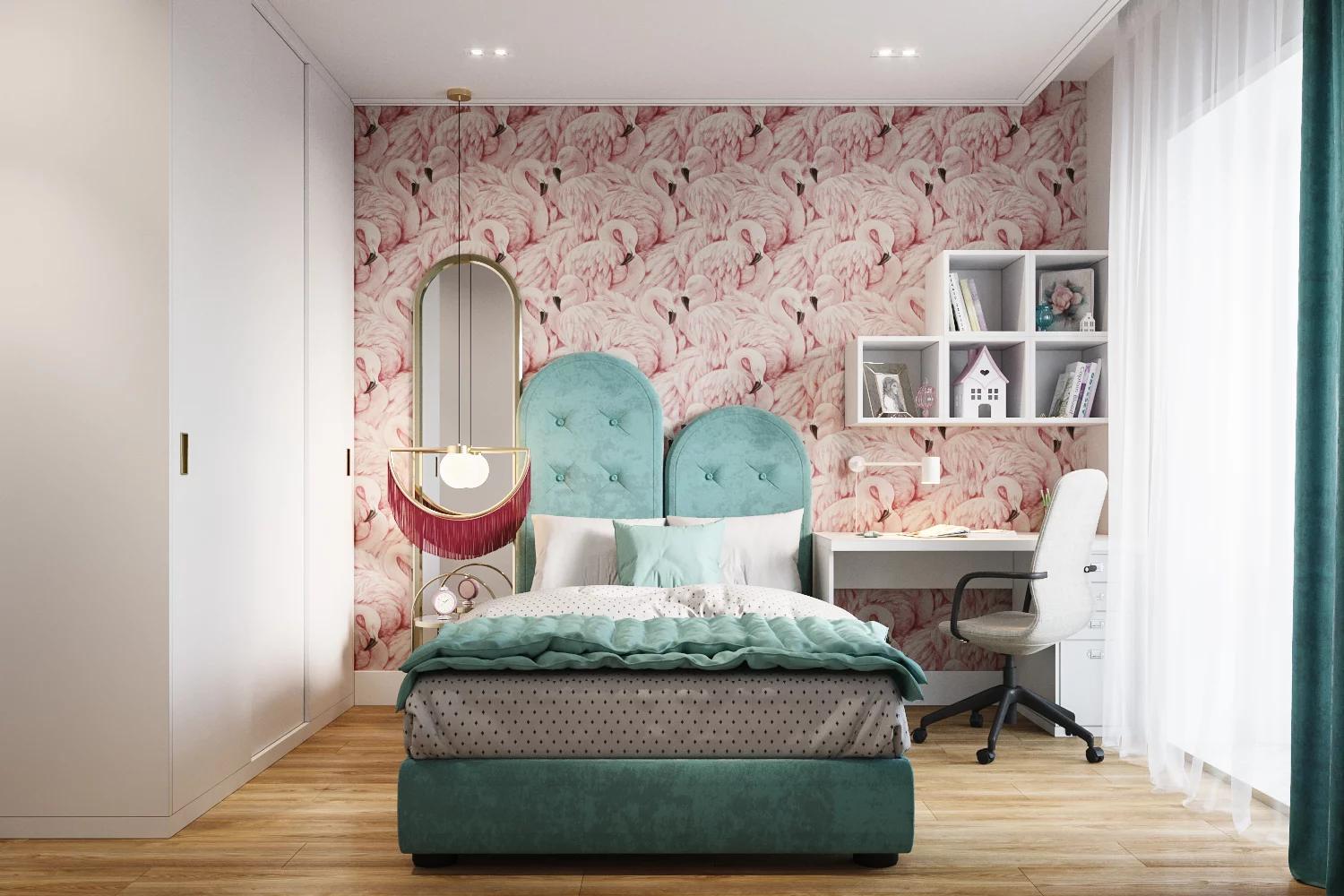 Négyfős család 90m2-es otthona letisztult és színes elemek szép egységével