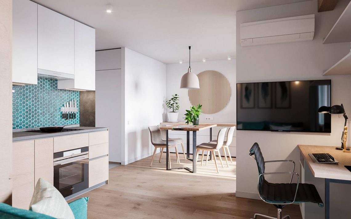 Otthonról dolgozó fiatal nő 42m2-es lakása jól szervezett világos terekkel, modern berendezéssel