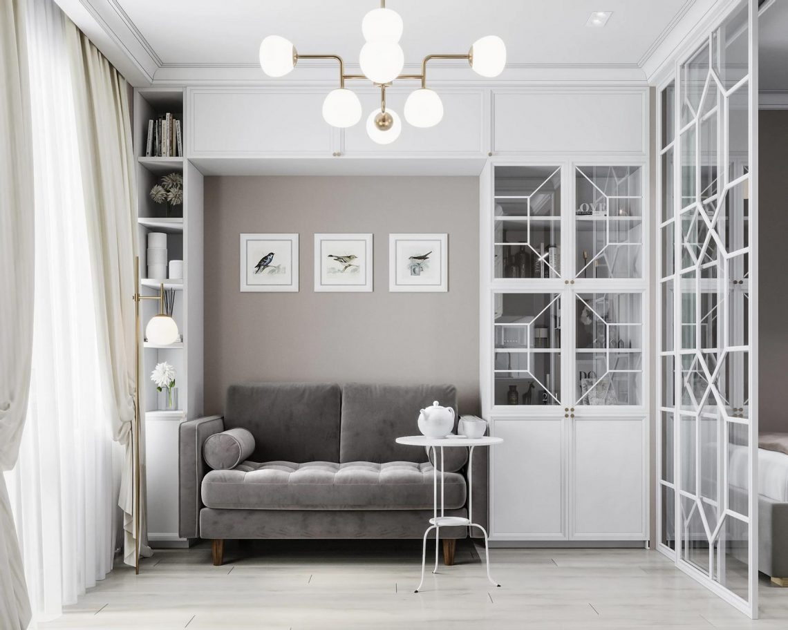 Szép, ízléses berendezés és térelválasztás, praktikus elrendezés fiatal nő 36m2-es otthonában