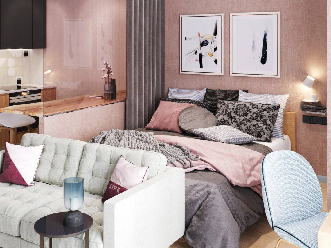 Fiatal hölgy lakosztályként berendezett lakása, 49m2-en egyetlen ablak nehezítette a kialakítást