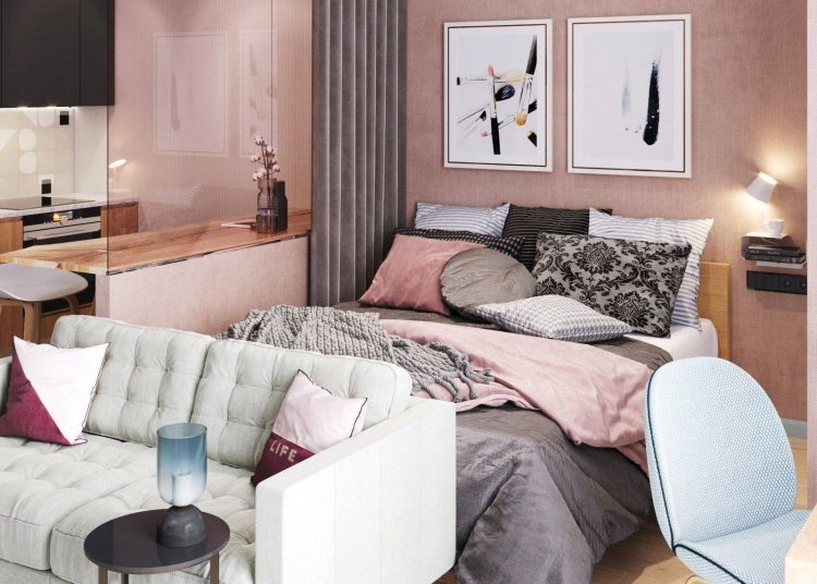 Fiatal hölgy lakosztályként berendezett lakása, 49m2-en egyetlen ablak nehezítette a kialakítást