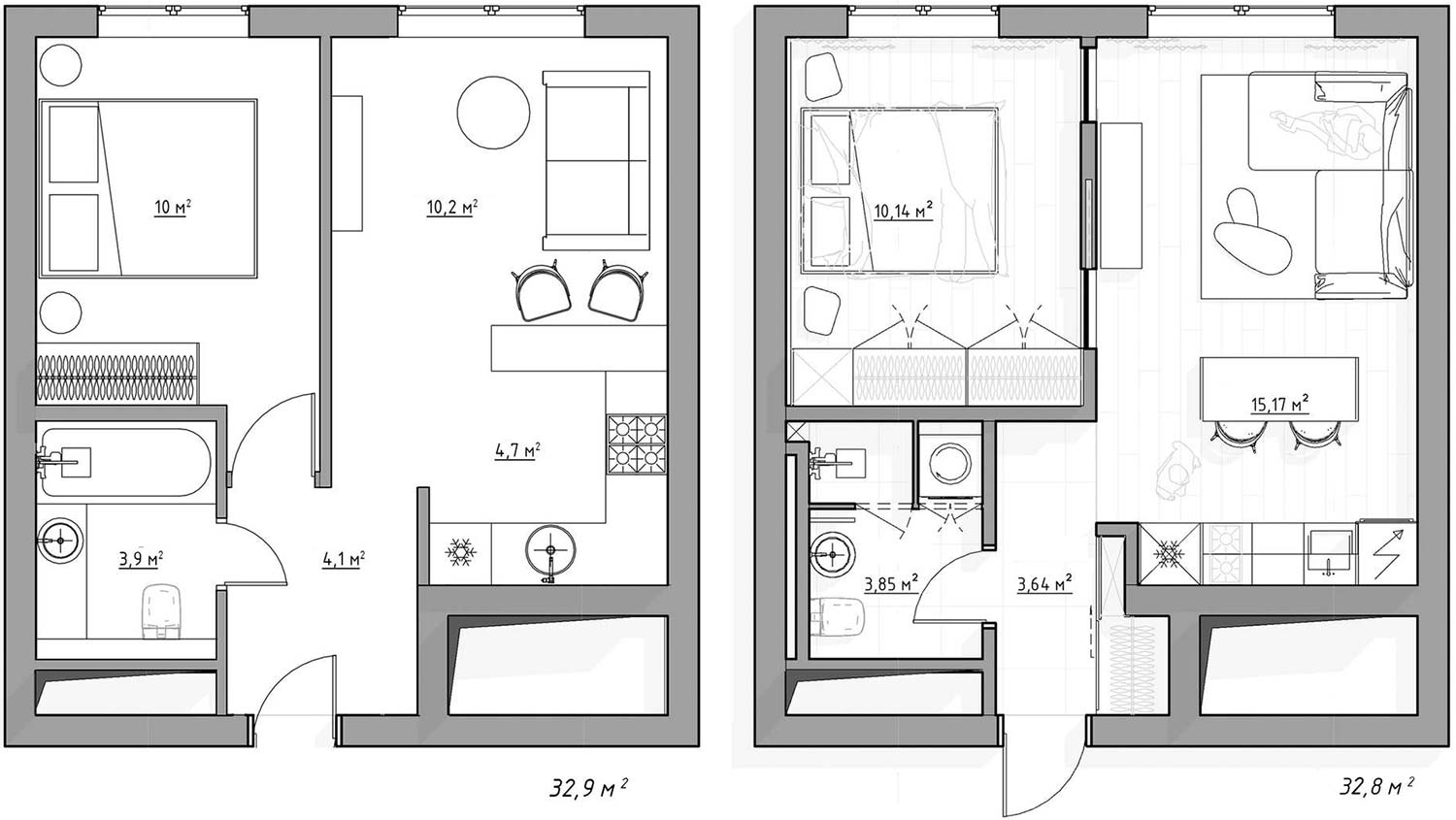 Fiatal nő 33m2-es új lakása visszafogott, modern lakberendezéssel, személyre szabott térrel