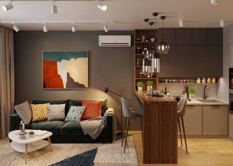 Hogyan lett kényelmes és férfias egy keskeny, hosszú 33m2-es lakás - bézs és szürke színárnyalatok szép összhangja