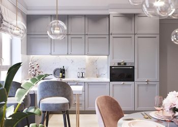 Keskeny 45m2-es lakás optimális berendezése félig nyitottan, lágy és semleges színekkel