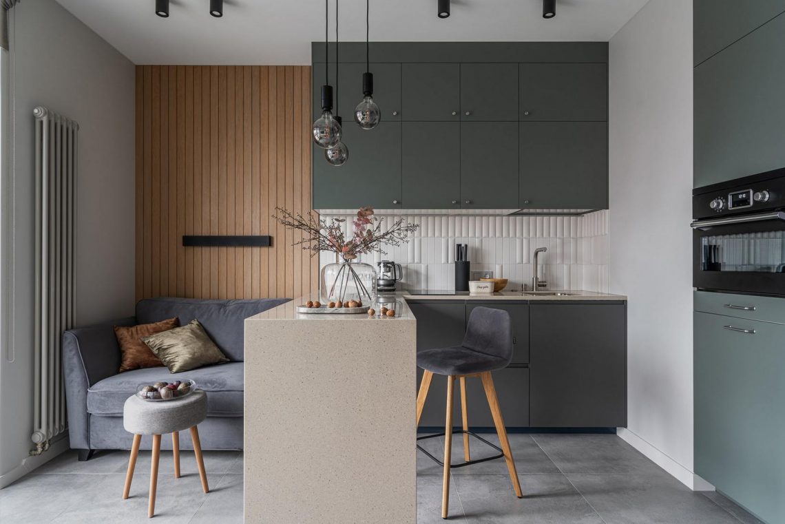 Minden részletében jól átgondolt lakberendezés 45m2-es, stílusos, modern, kényelmes enteriőr