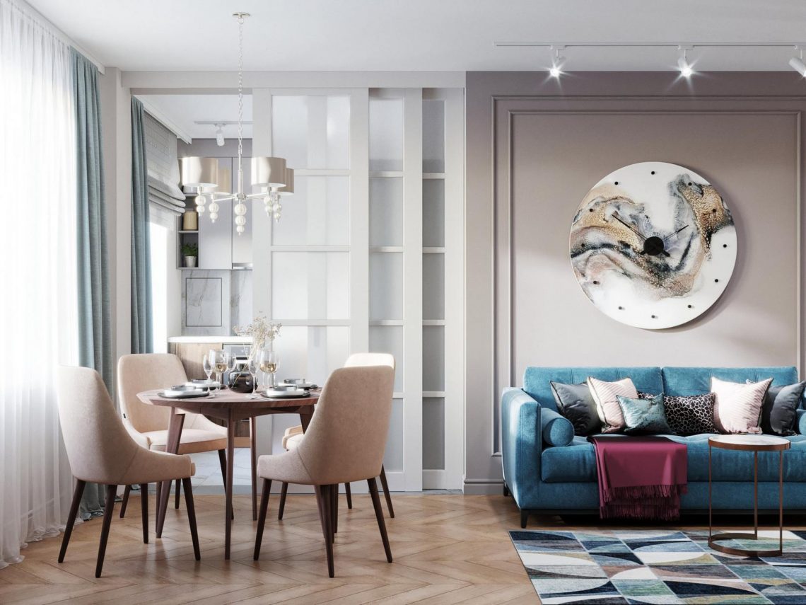 Szép faldekoráció és színek 58m2-es, háromszobás lakásban