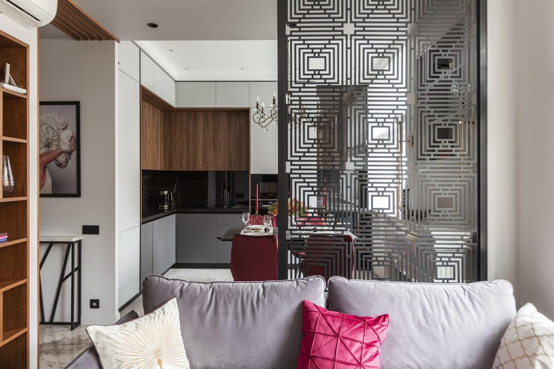 Szép térelválasztó, modern elegancia, szuper térszervezés 45m2-en