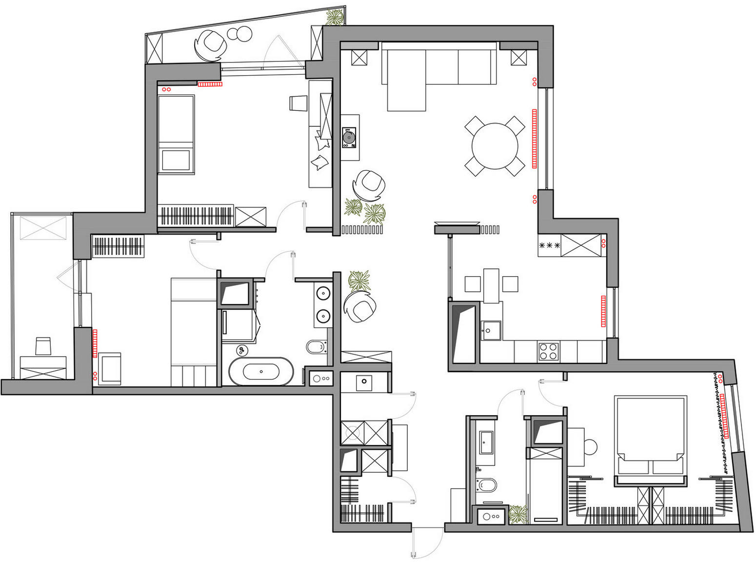 Terrazzo burkolat, lágy színek, skandináv tapéták - család két gyermekkel négyszobás lakásban