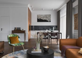 Elegáns legénylakás modern és klasszikus elemek harmóniájával, új társasházban