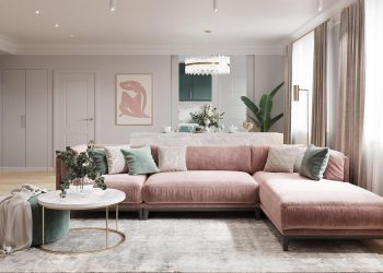 Púderes és zöld színárnyalatok nagyon szép kombinációja ötfős család 115m2-es otthonában