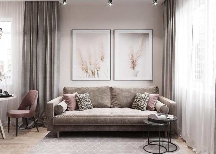 Szürke és lágy púderes színárnyalatok szép harmóniája 44m2-es, kétszobás lakásban