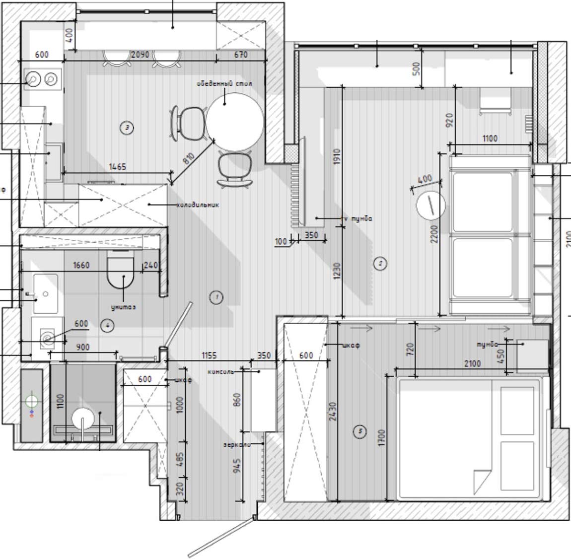 Türkiz előszoba, szürke fürdőszoba, kreatív megoldások - stílusos kis lakás berendezés 41m2-en