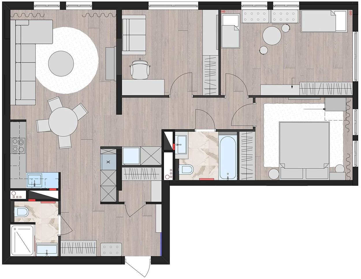 Visszafogott, otthonos elegancia négyszobás lakásban - modern klasszikus lakberendezés 94m2-en
