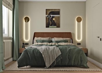 Nyugodt bézses szürke és természetes zöld színárnyalatok elegáns és szép párosítása 43m2-es lakásban